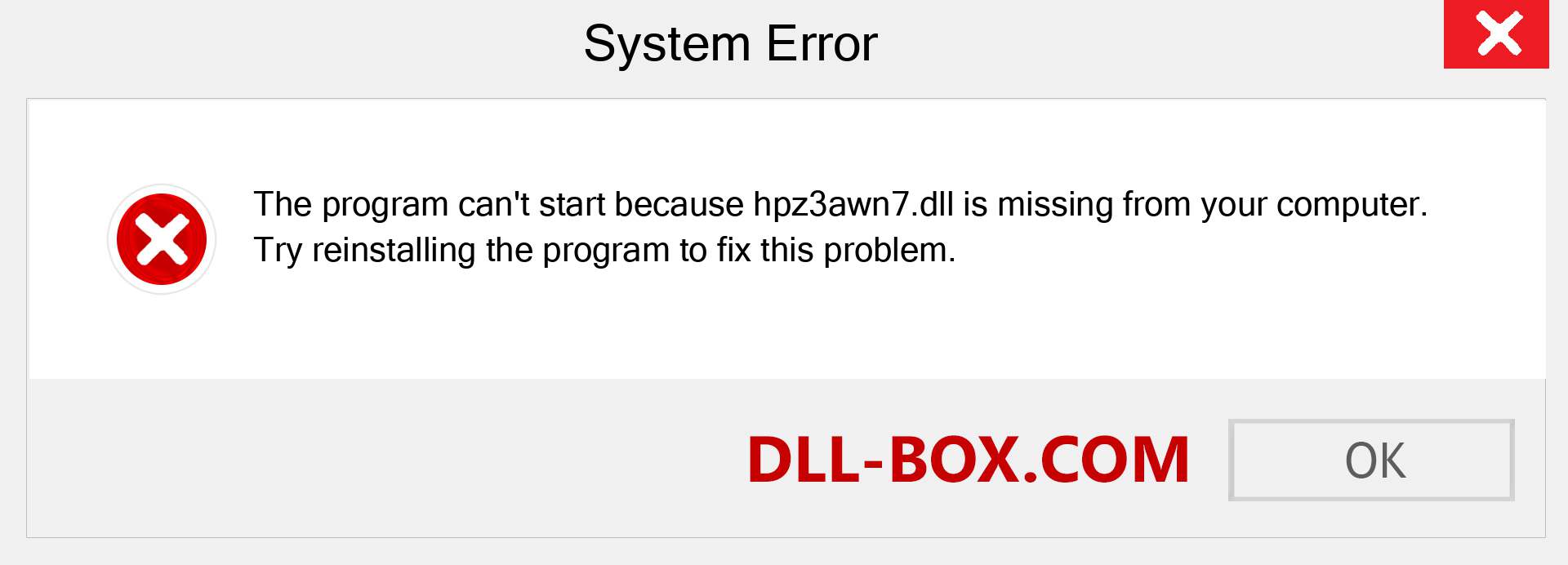  hpz3awn7.dll file is missing?. Download for Windows 7, 8, 10 - Fix  hpz3awn7 dll Missing Error on Windows, photos, images